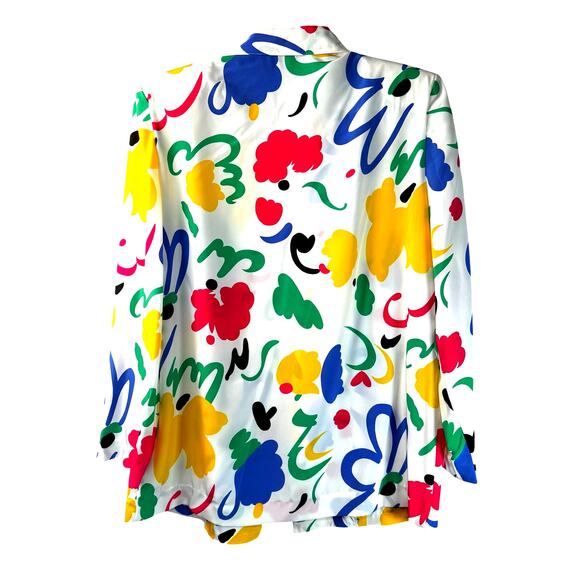 Vintage 90s Personal Blazer Size 12 Artsy Abstract Print Lightweight Silky Boxy - Picture 5 of 7